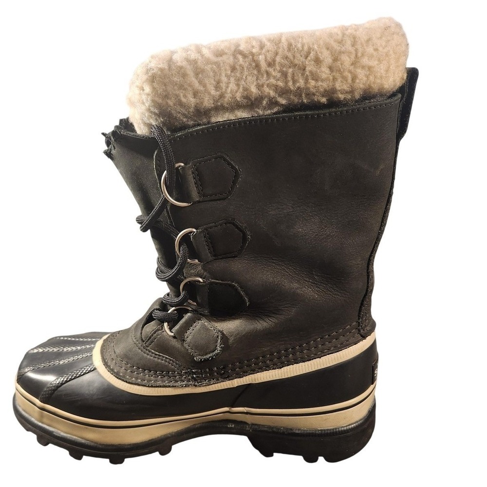 Sorel Boots Womens Size 9 Black Leather Caribou Snow Boot Waterproof NL1005-011